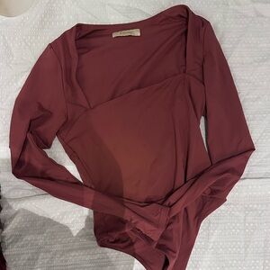Long Sleeve Square Neck Bodysuit - Mauve Pink